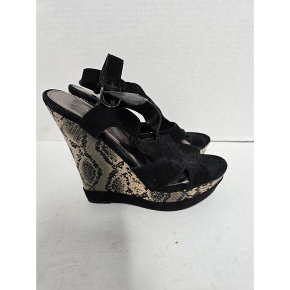 Black and Gray Python Snakeskin Faux Suede Wedge Platform Sandal 7 - Picture 12 of 15